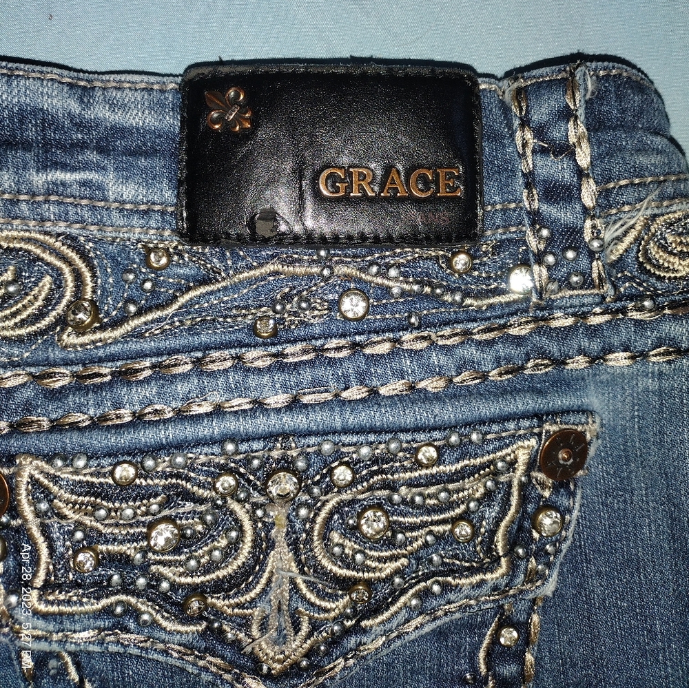 Grace in LA Jeans, Size-29, Boot Cut, Beaded(rear) washed style (front)
